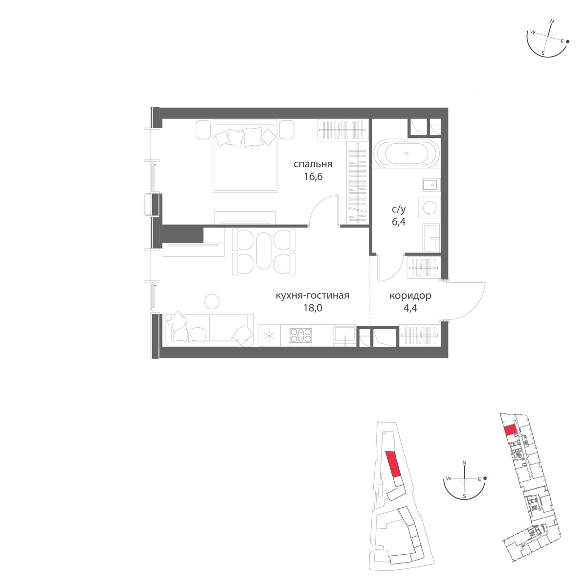 Планировка 45.4 м²