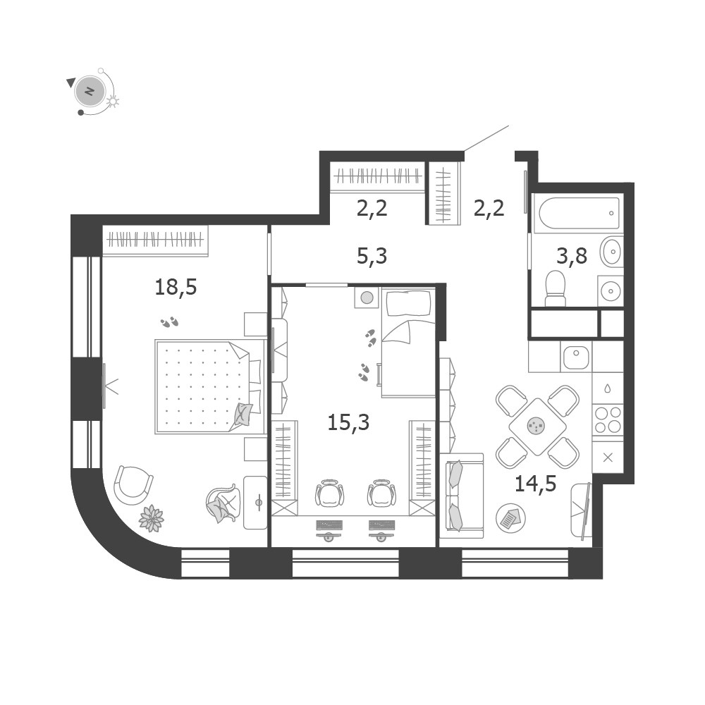 Планировка 61.8 м²