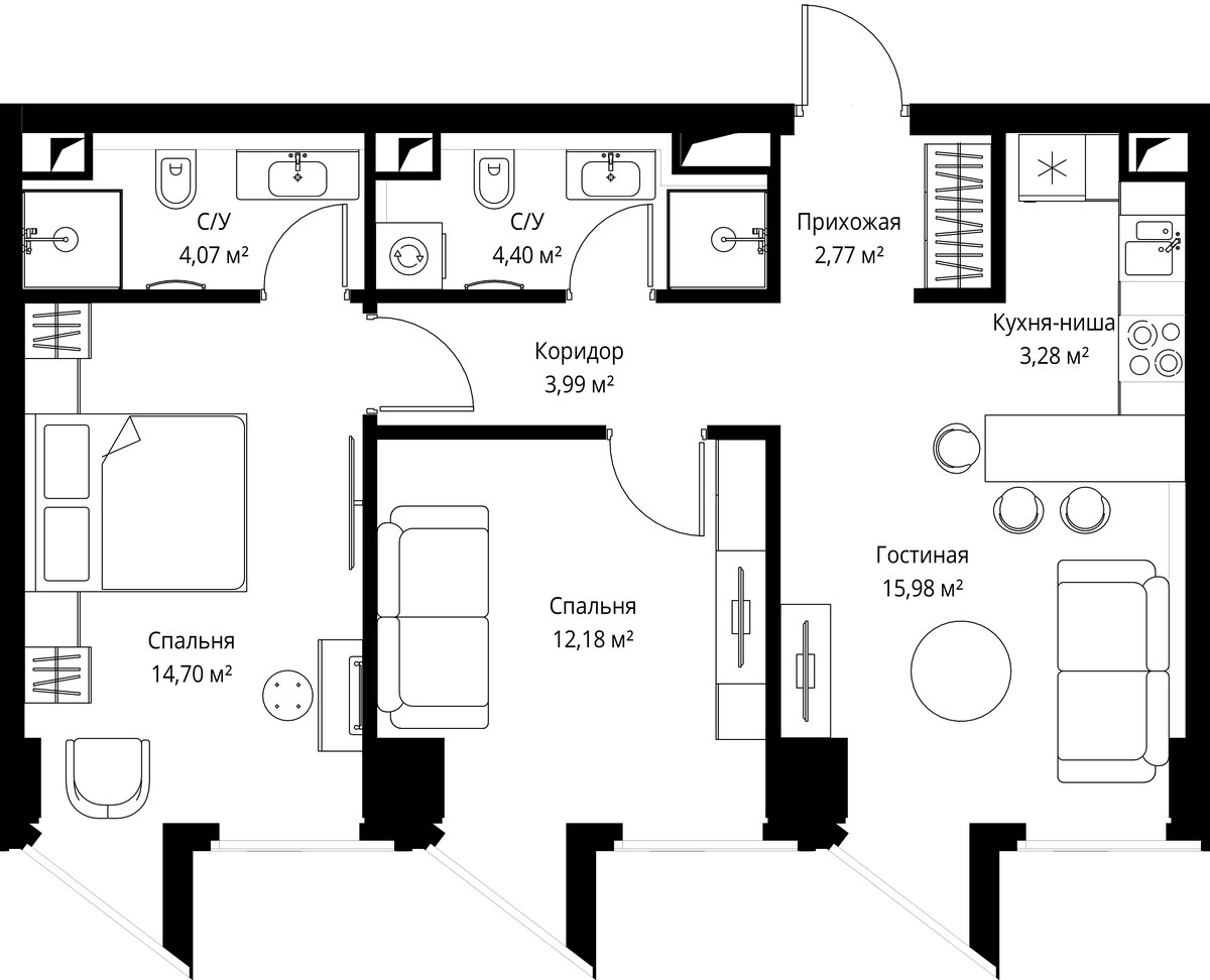 Планировка 61.1 м²