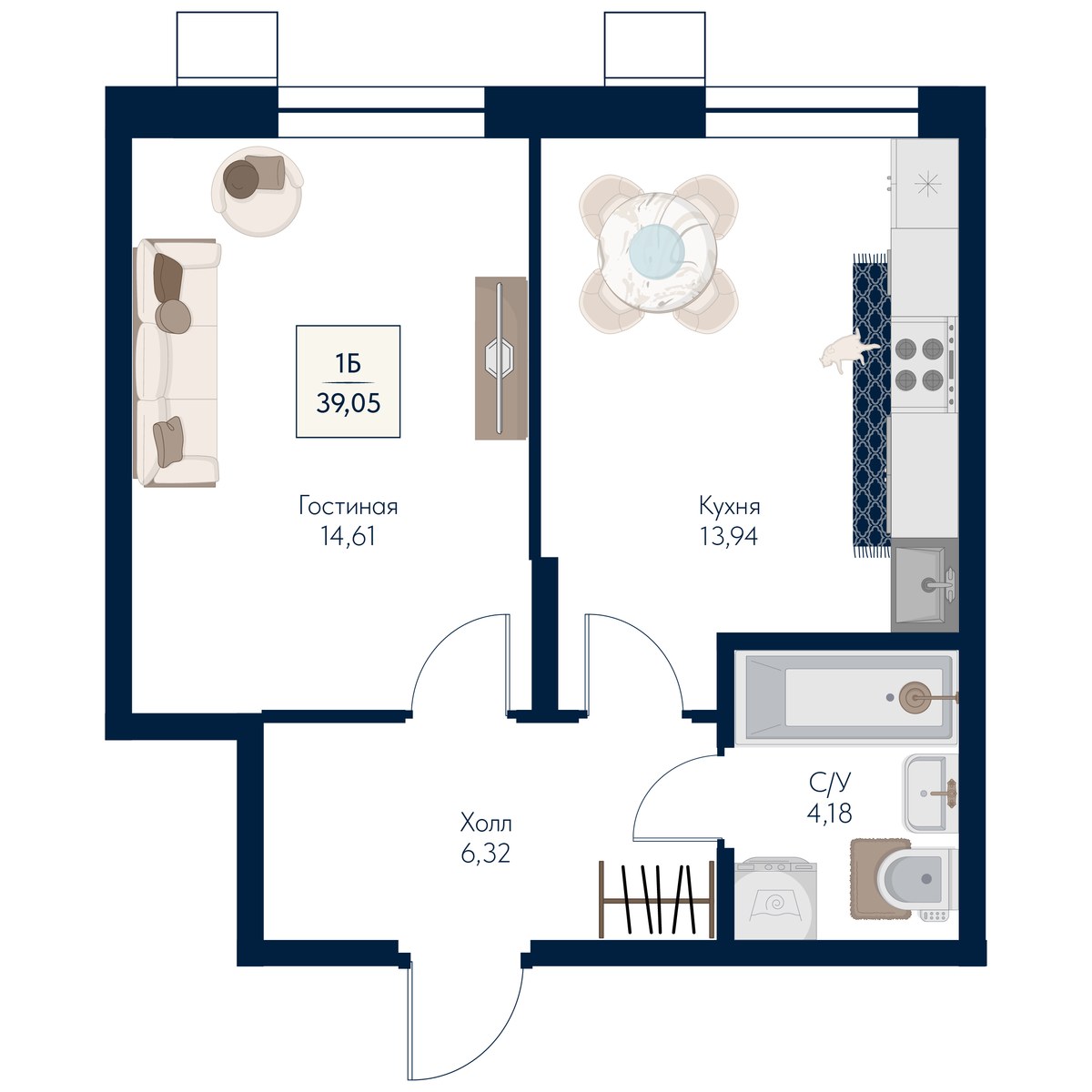 Планировка 39.05 м²