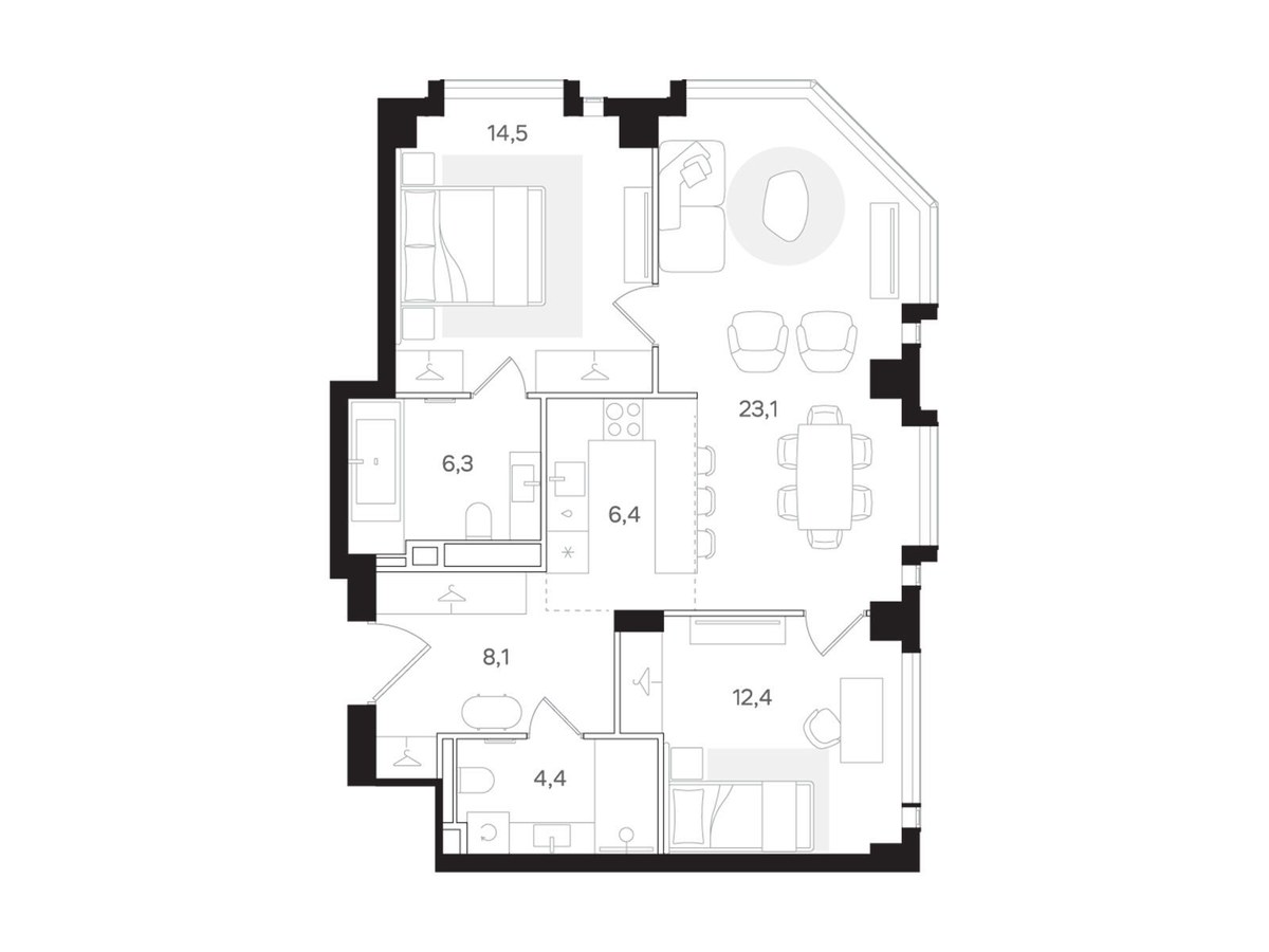 Планировка 75.2 м²
