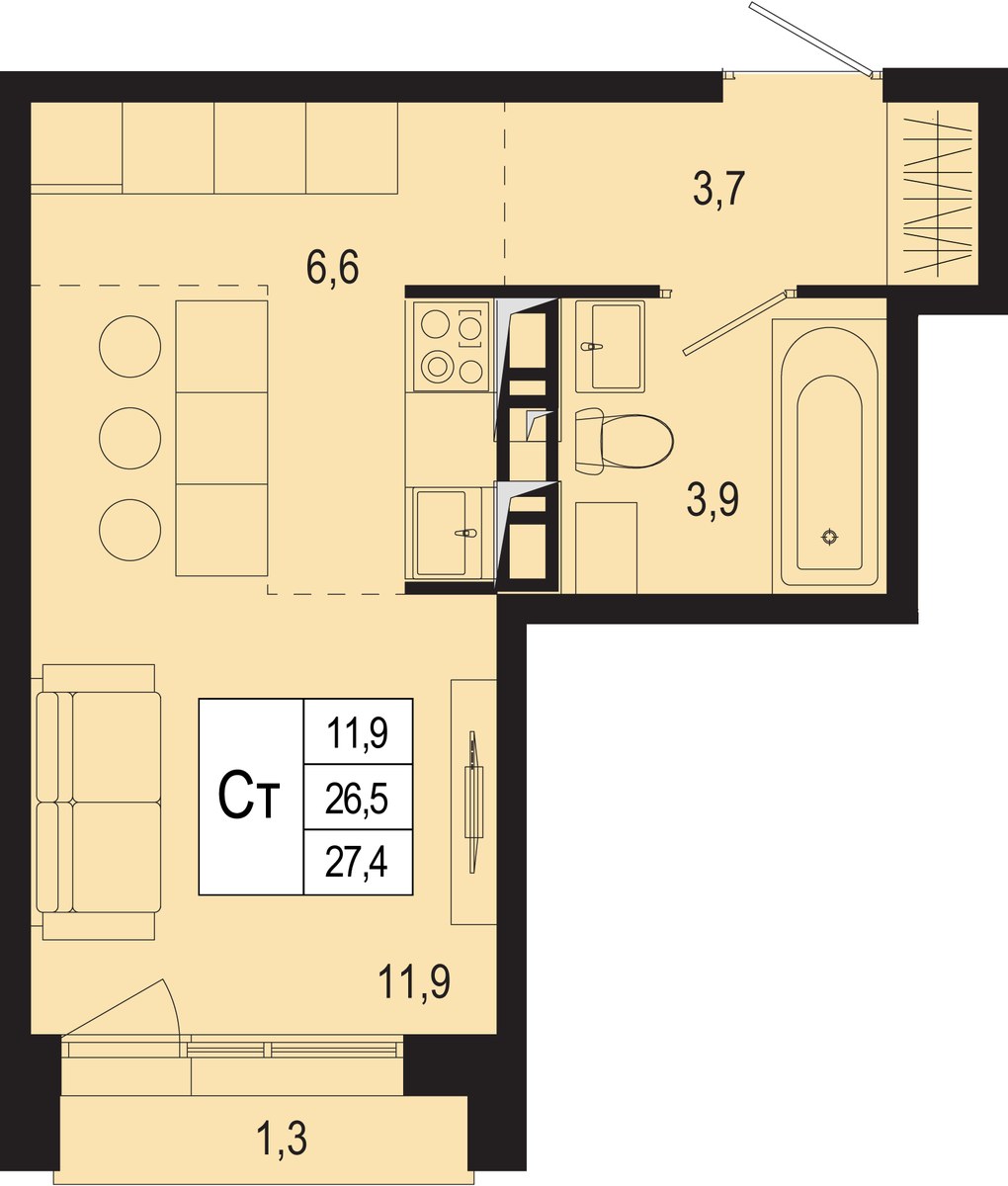 Планировка 26.5 м²