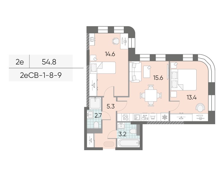 Планировка 54.8 м²