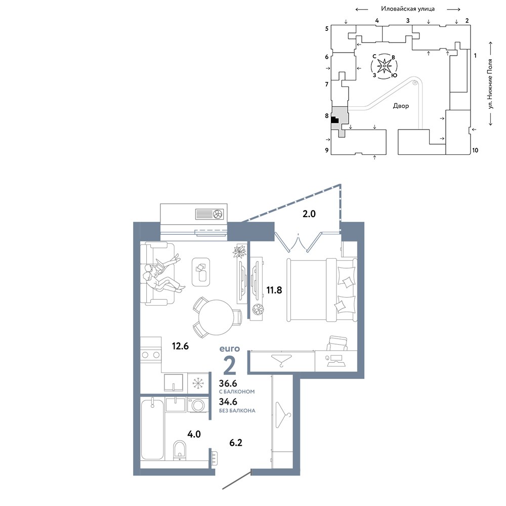 Планировка 36.6 м²