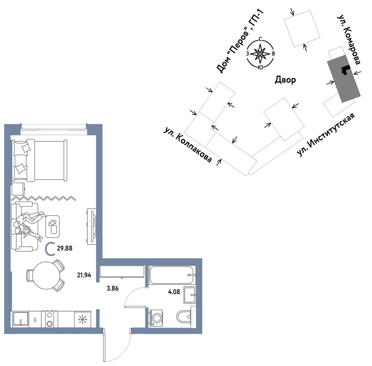 Планировка 29.88 м²