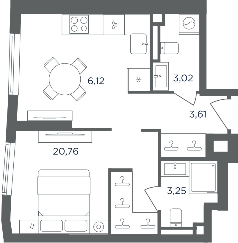 Планировка: 1-комнатная, 36.76 м²