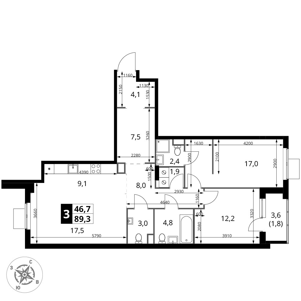 Планировка 89.3 м²