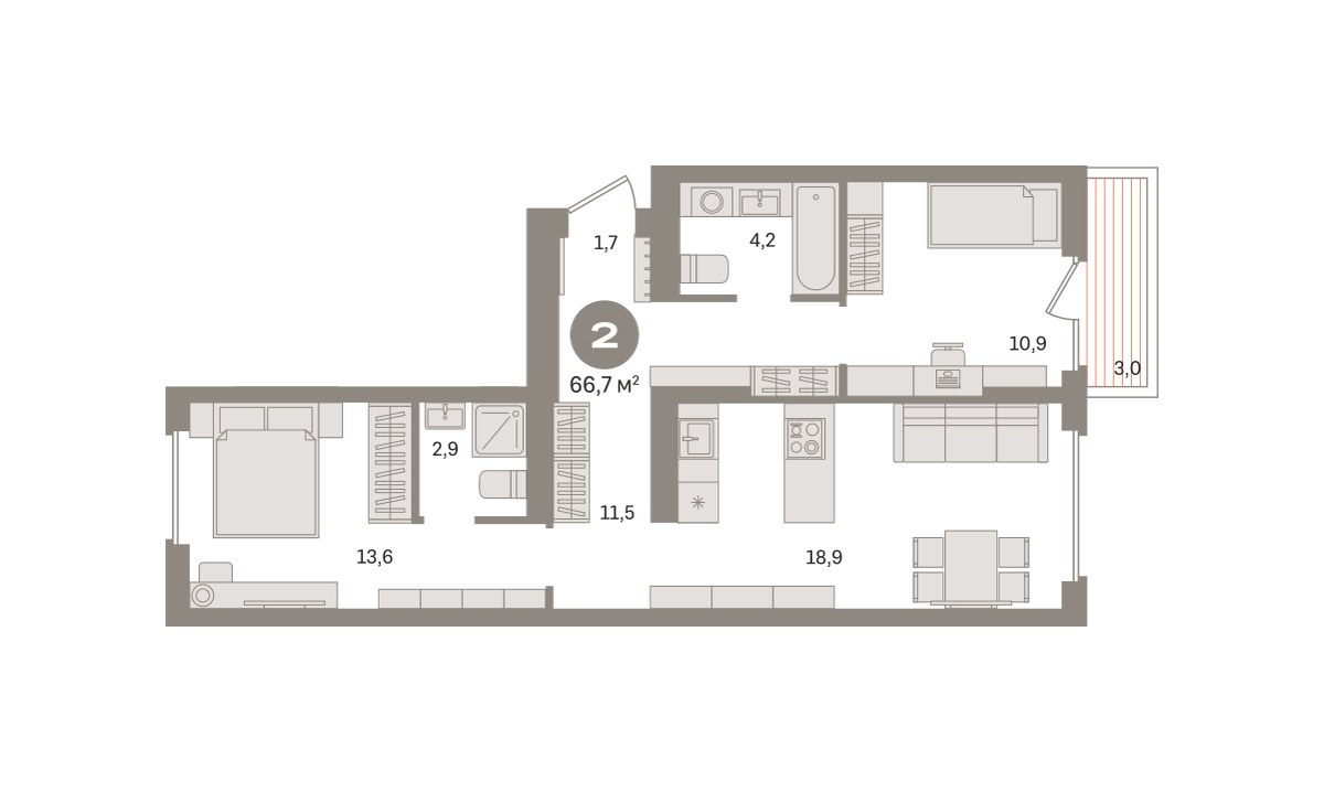 Планировка 66.71 м²