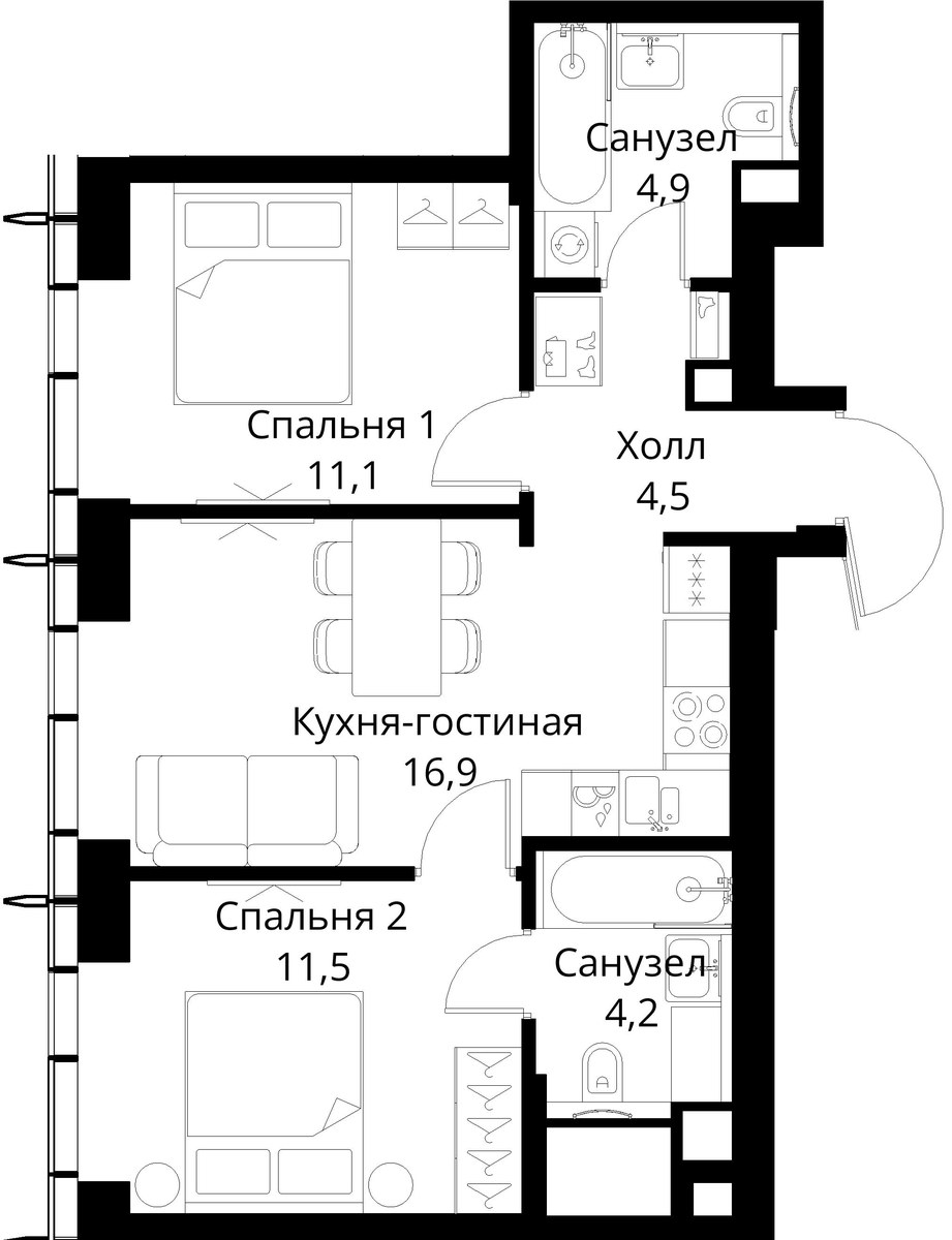 Планировка 53.1 м²