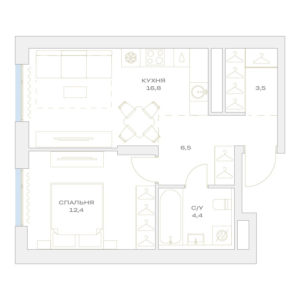 Планировка 43.6 м²