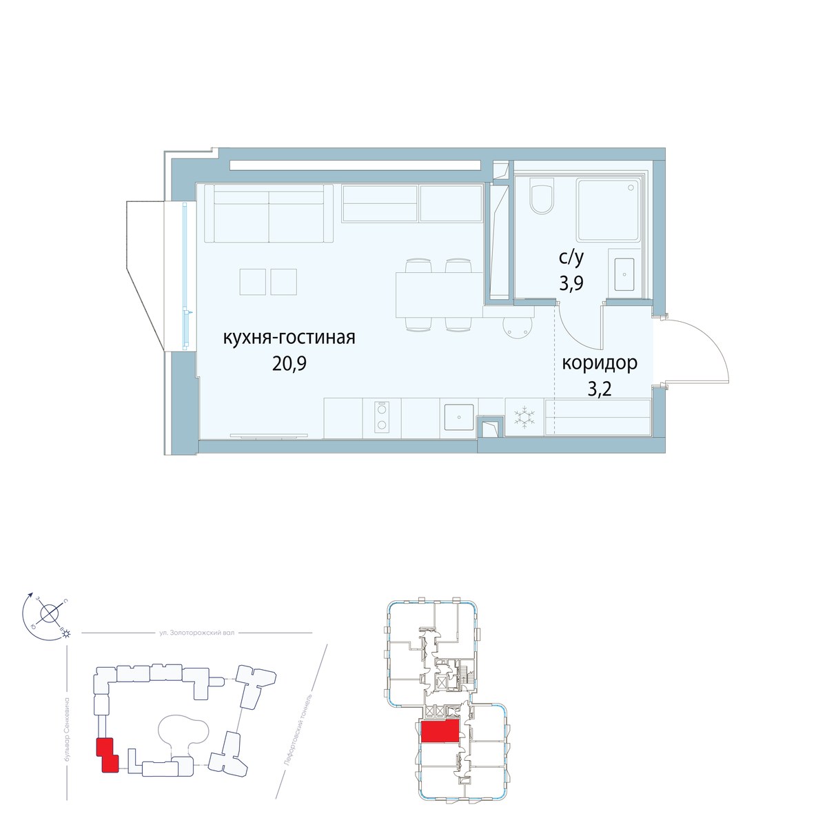 Планировка: Студия, 28.0 м²