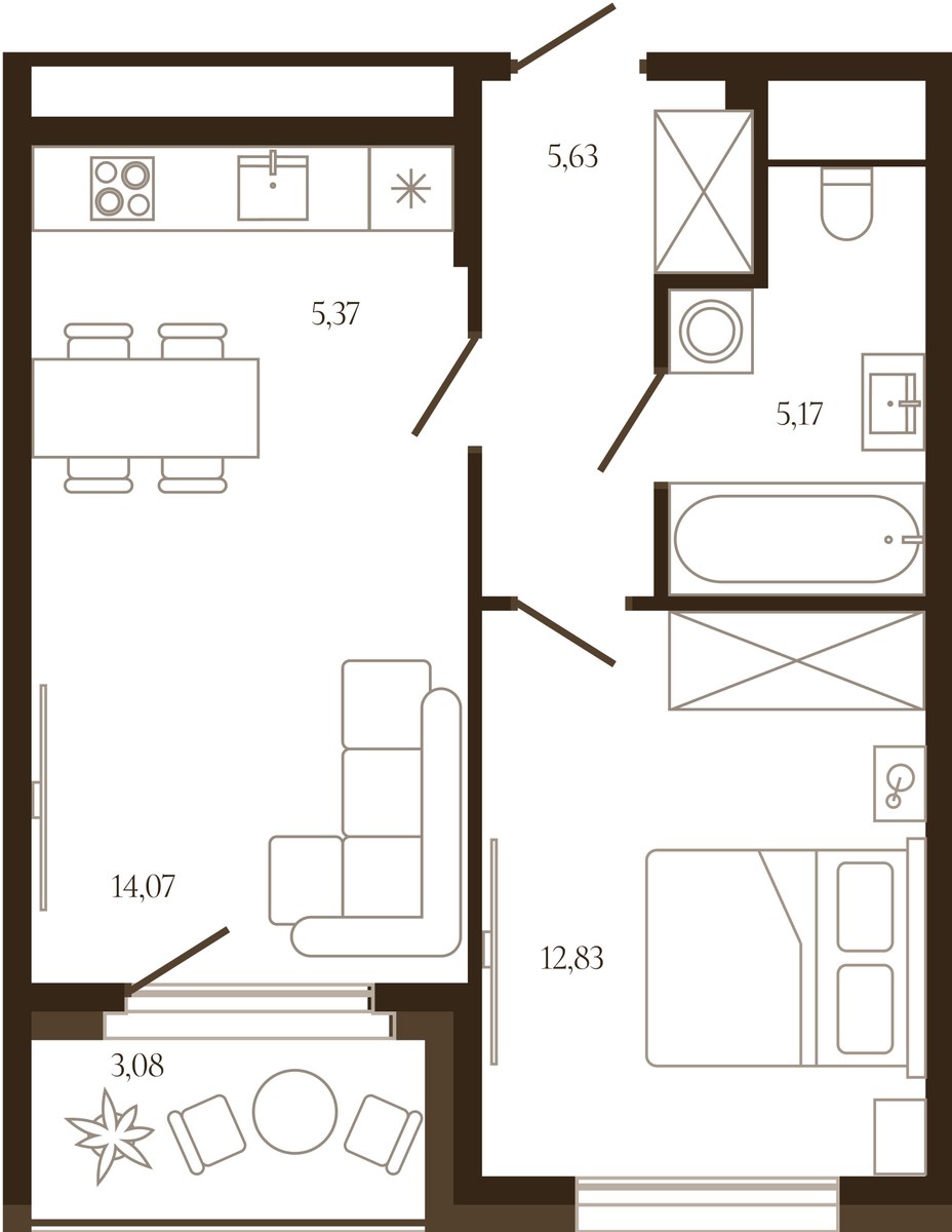 Планировка 44.61 м²
