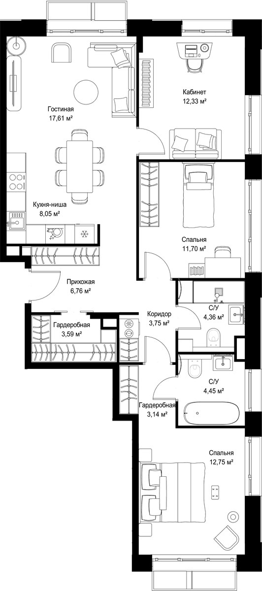 Планировка 88.31 м²