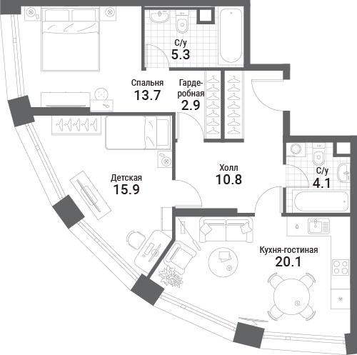 Планировка 72.8 м²