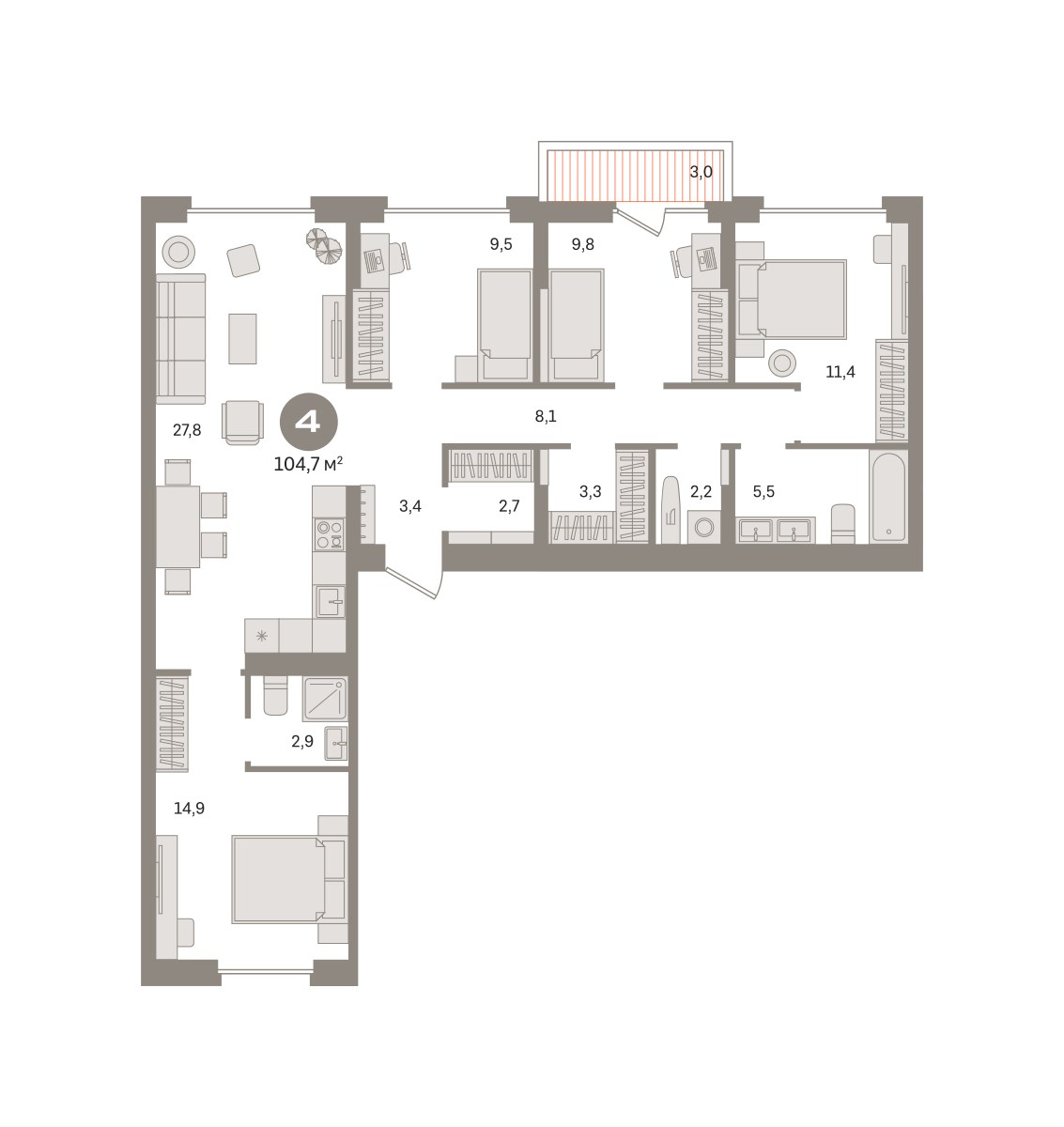 Планировка 104.72 м²