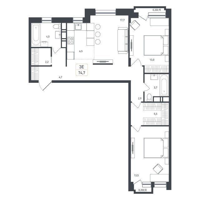 Планировка 77.6 м²