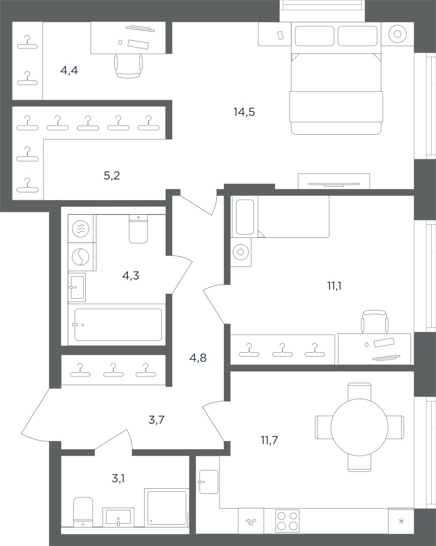 Планировка 62.8 м²