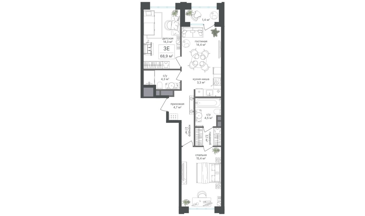 Планировка 67.5 м²