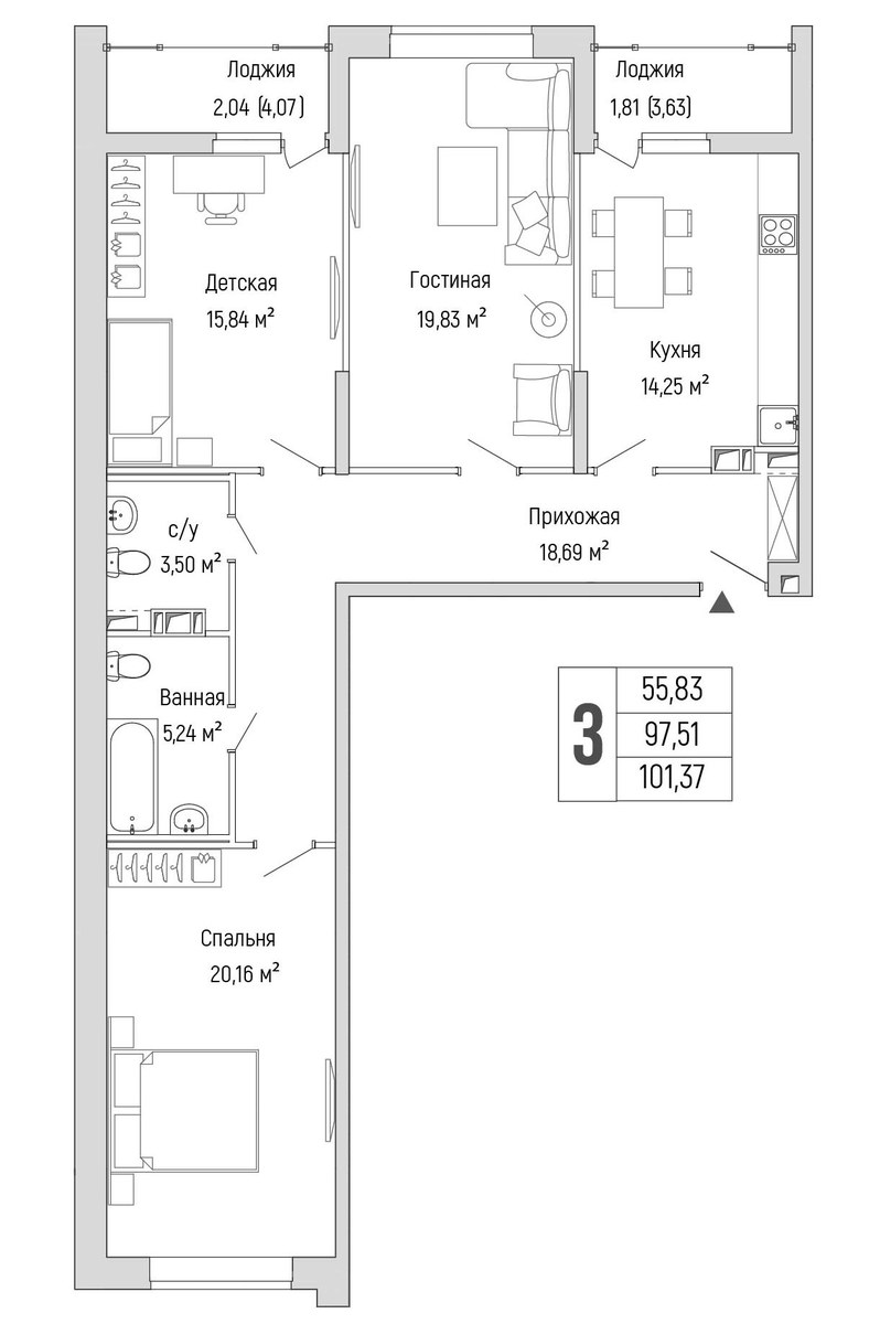 Планировка 101.37 м²