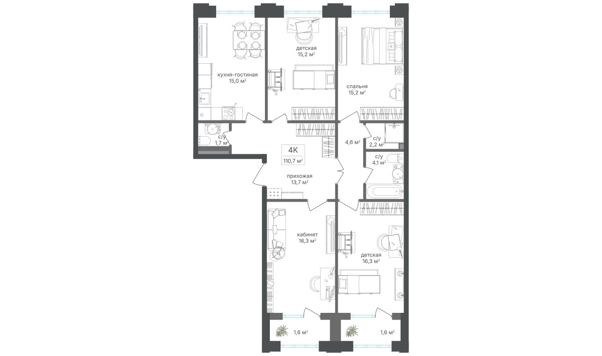 Планировка 107.5 м²