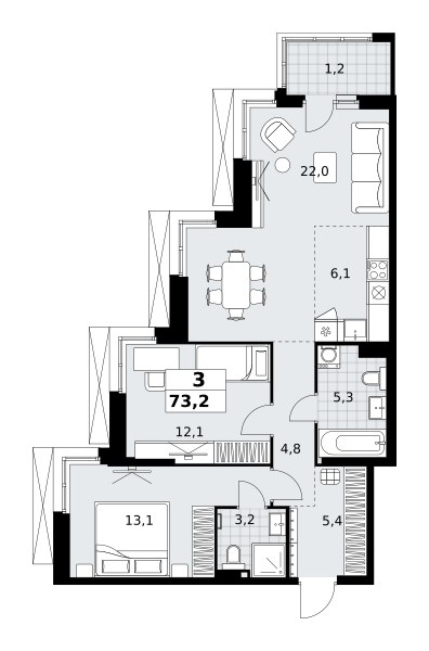 Планировка 73.2 м²