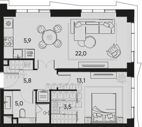 Планировка 56.4 м²