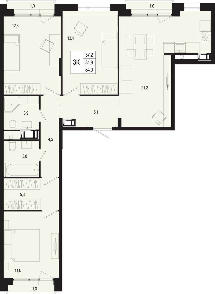 Планировка 83.3 м²
