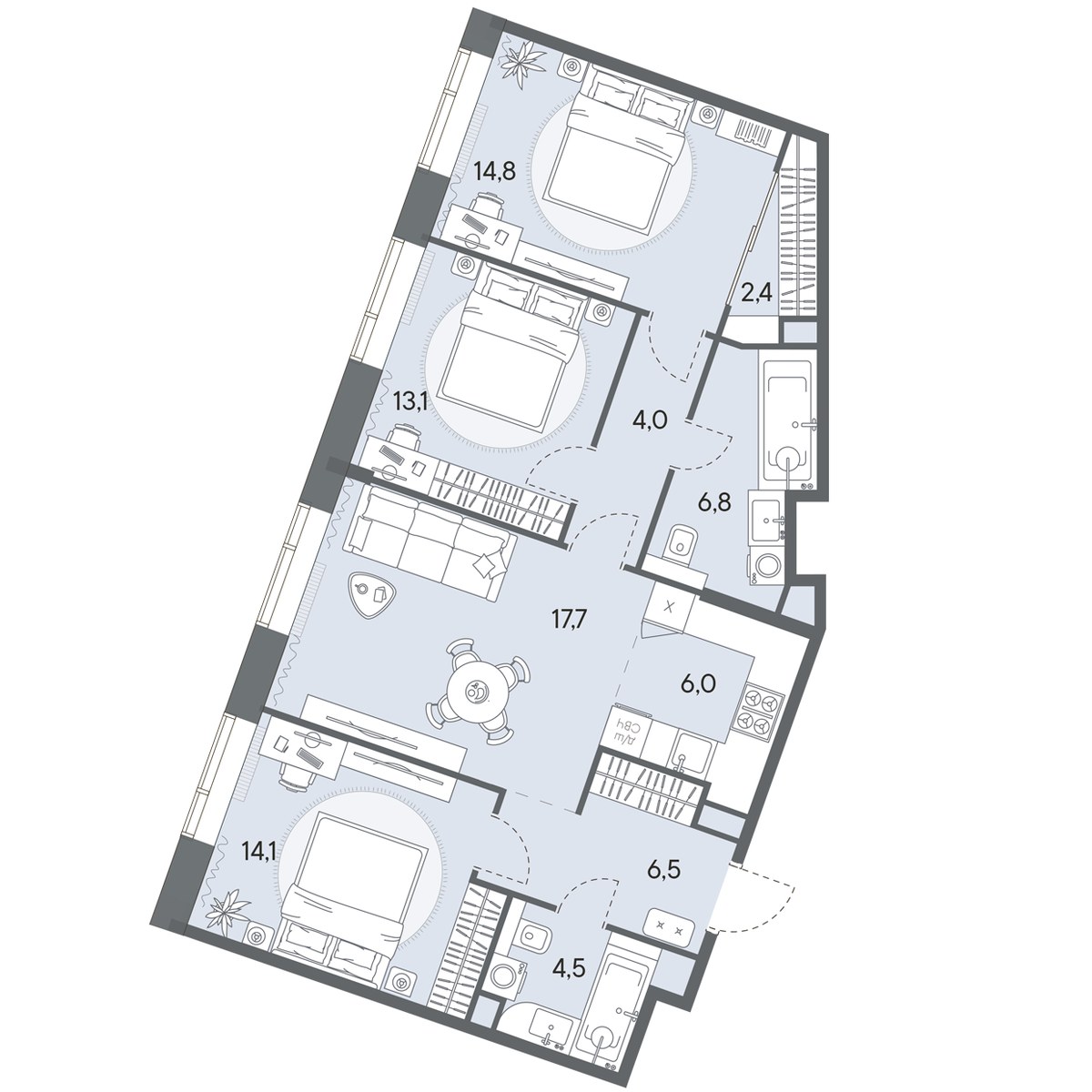 Планировка 89.9 м²
