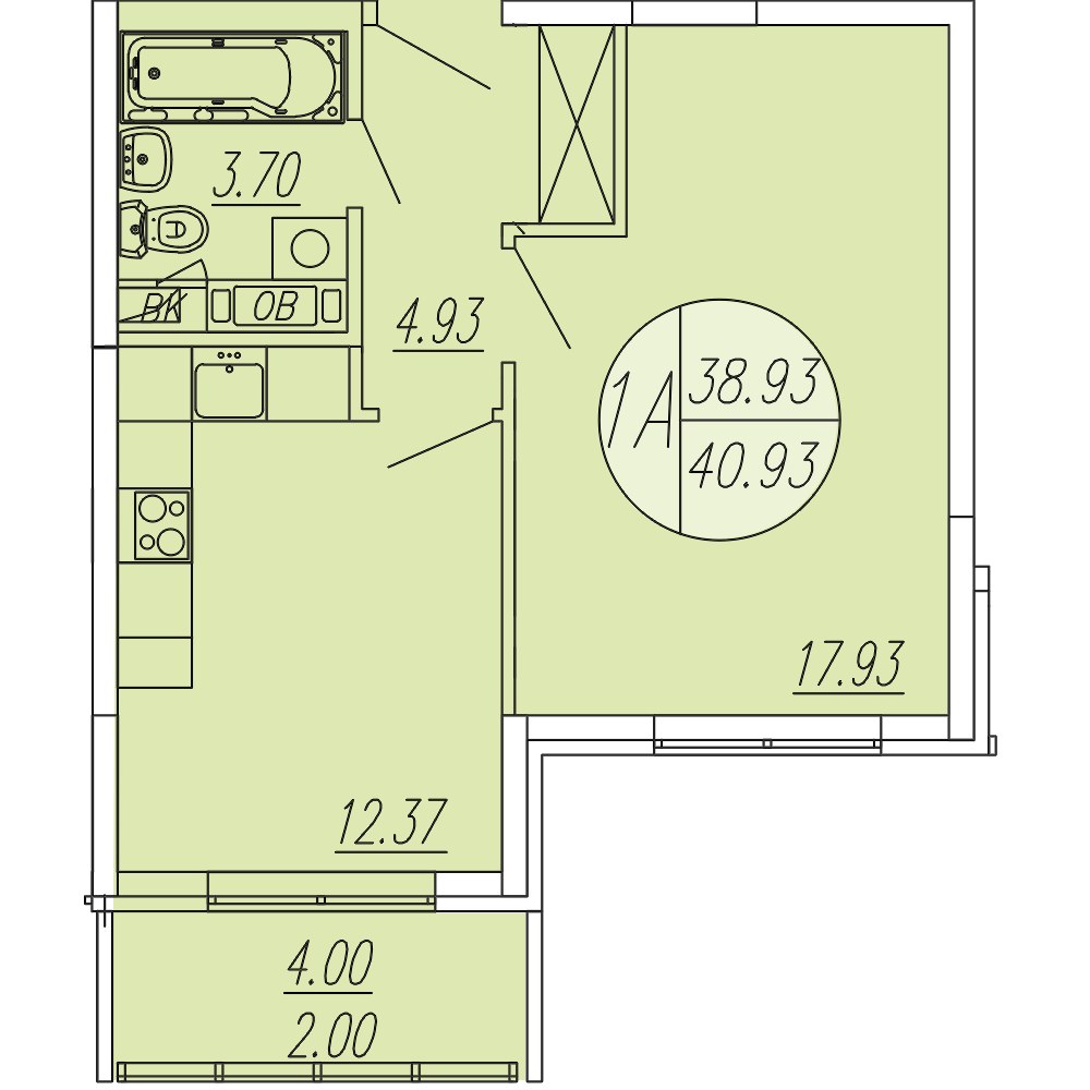 Планировка 40.93 м²