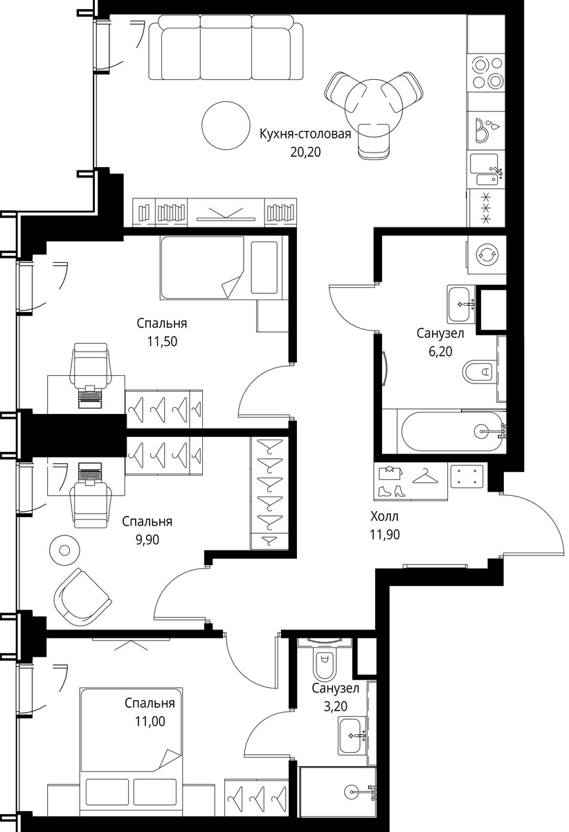 Планировка 73.9 м²