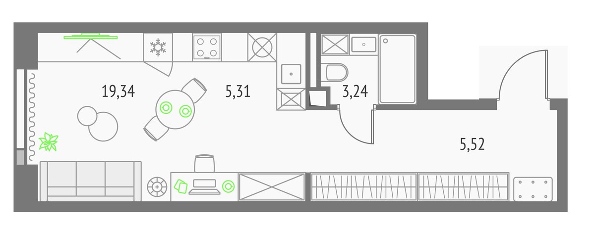 Планировка 33.41 м²