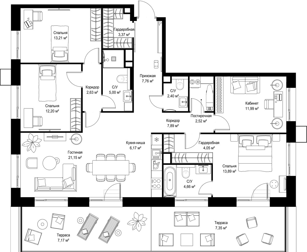 Планировка 129.29 м²