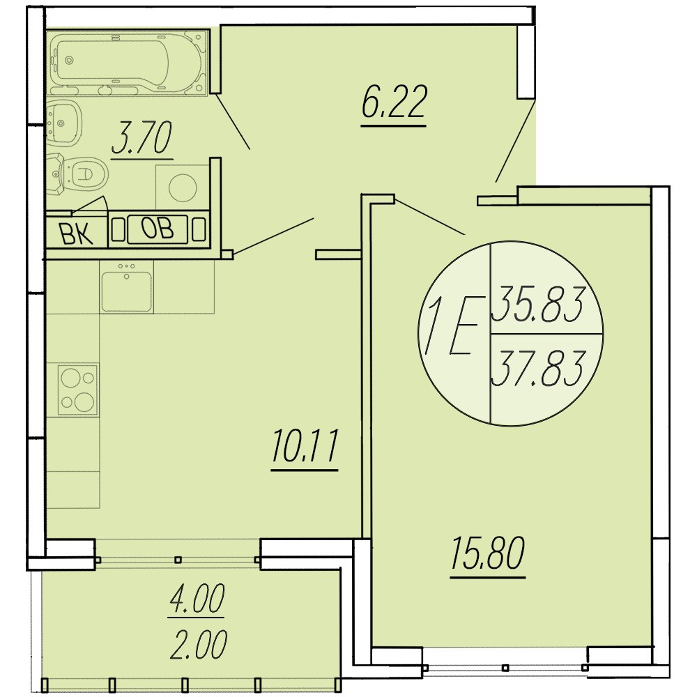 Планировка 37.83 м²