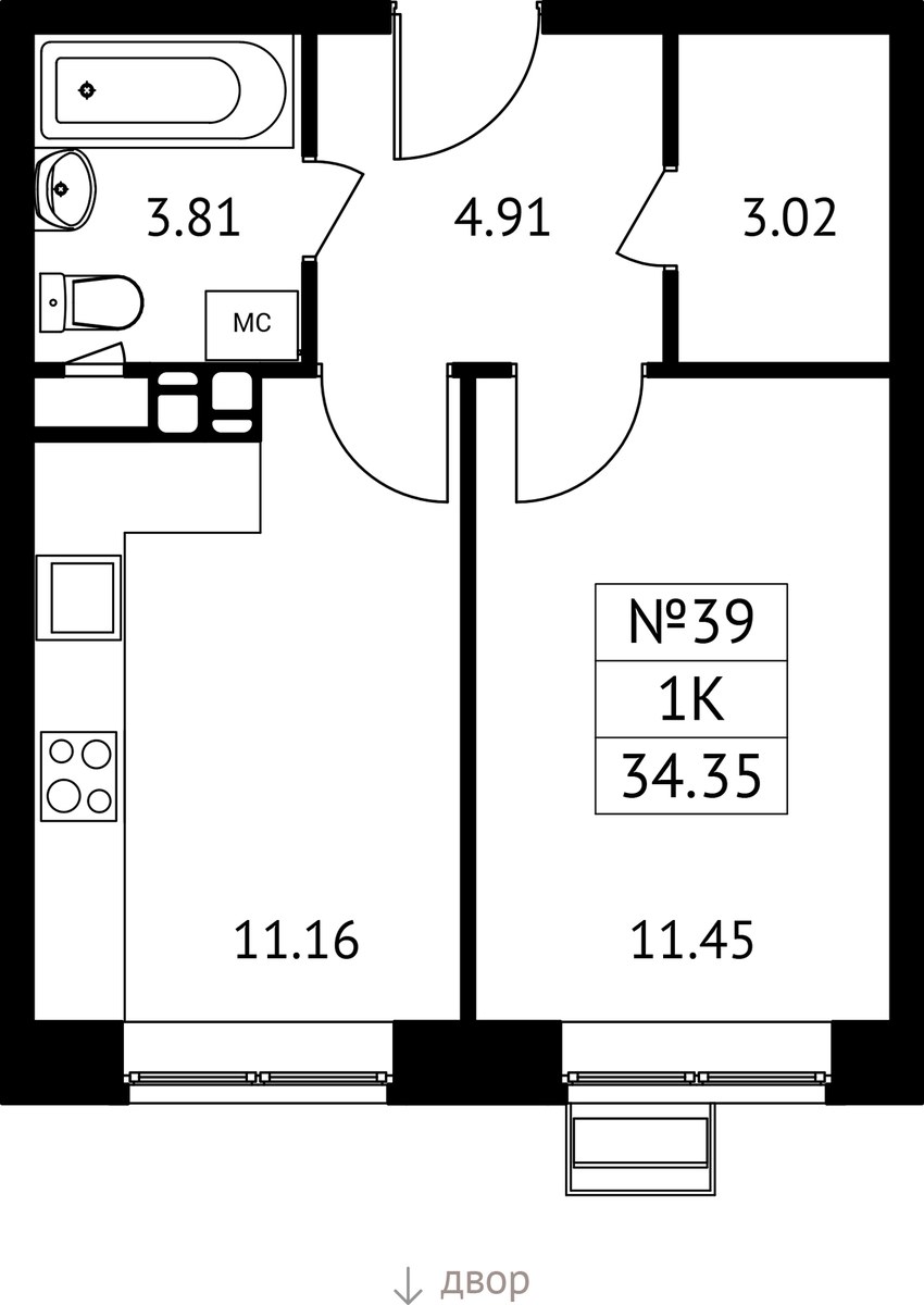 Планировка 34.35 м²