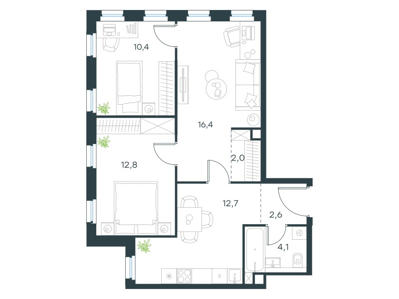 Планировка 61.0 м²