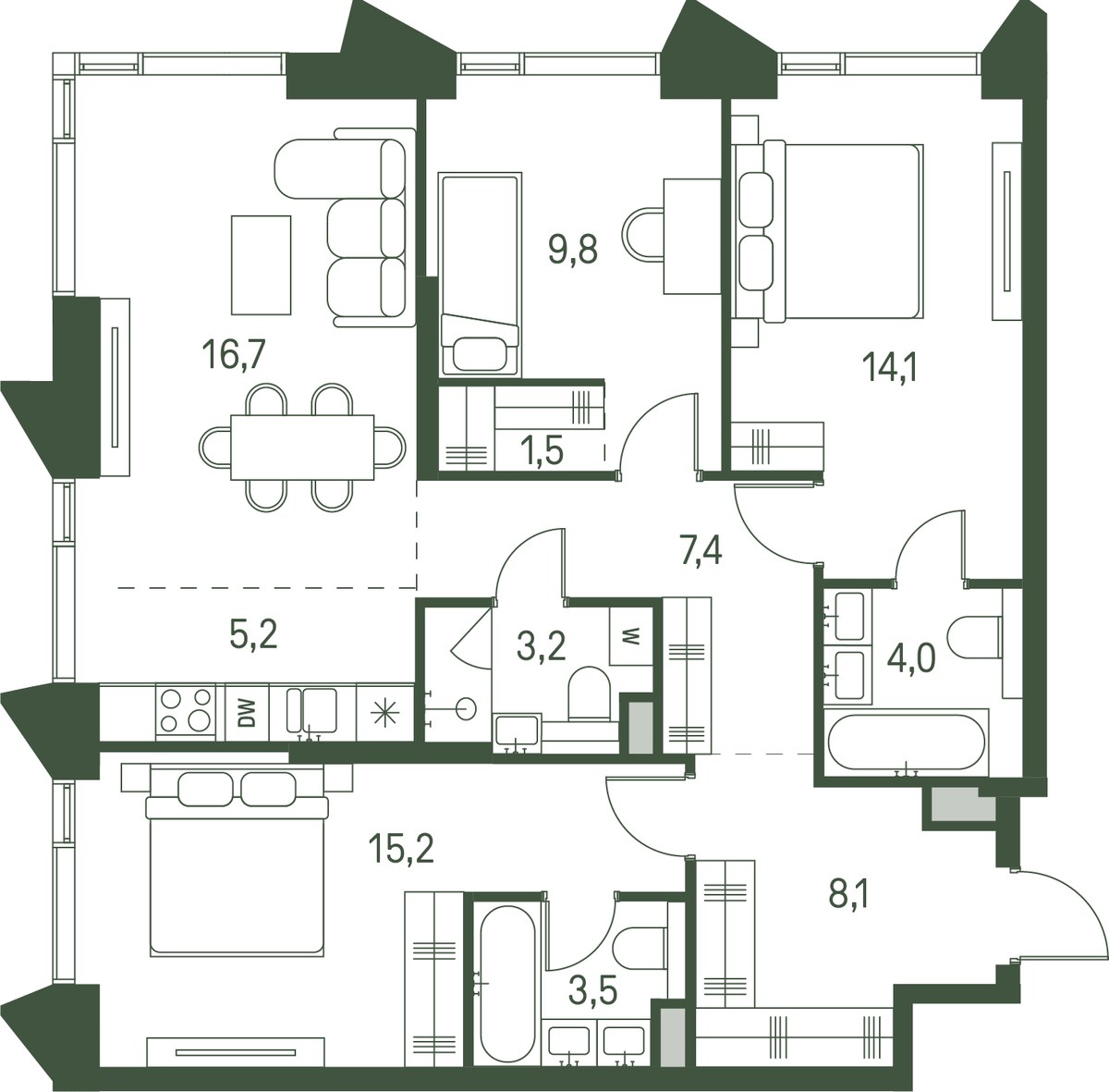 Планировка 88.7 м²