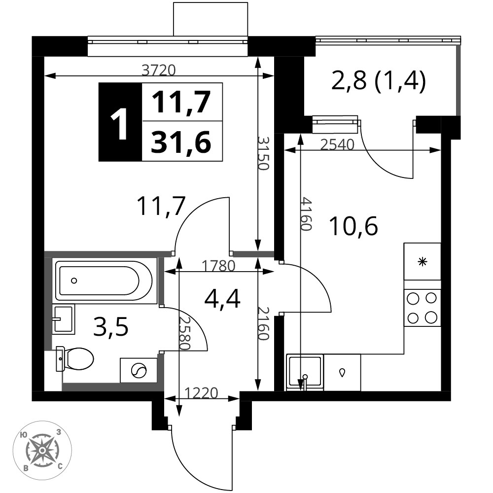 Планировка 31.6 м²