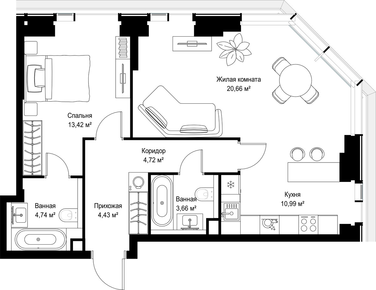 Планировка 62.62 м²