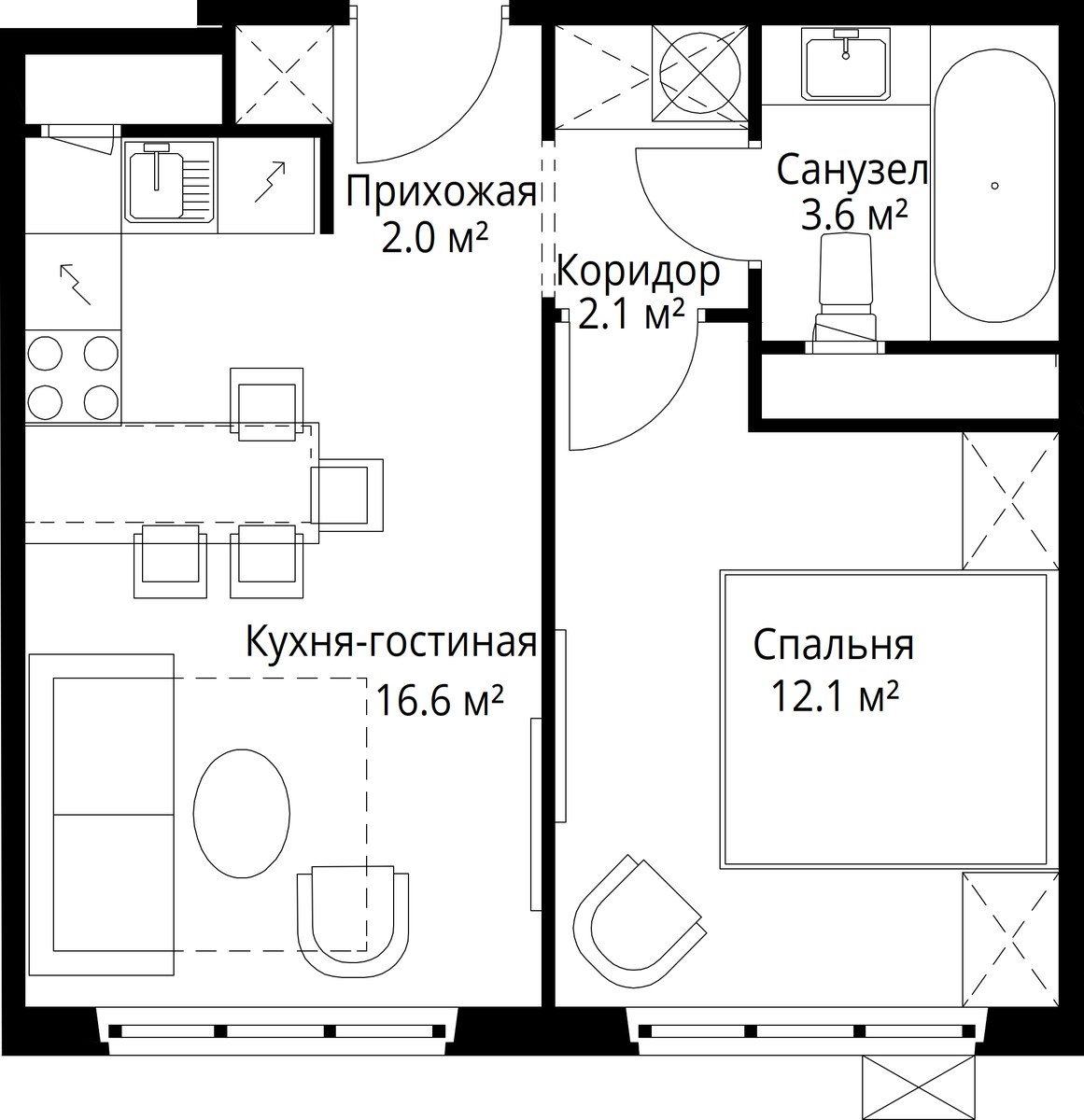 Планировка 36.4 м²