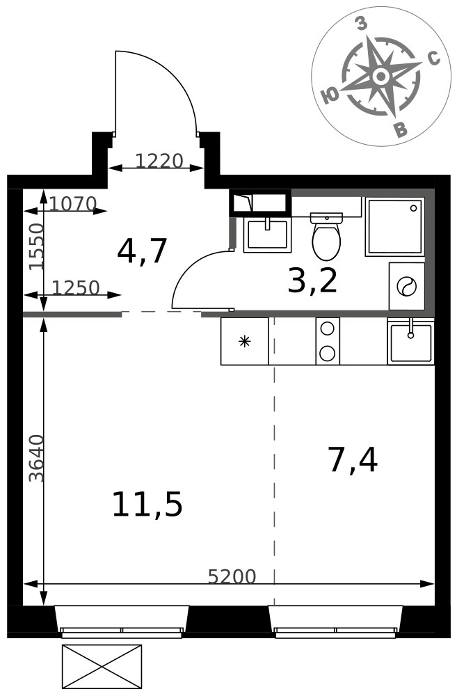 Планировка: Студия, 26.8 м²
