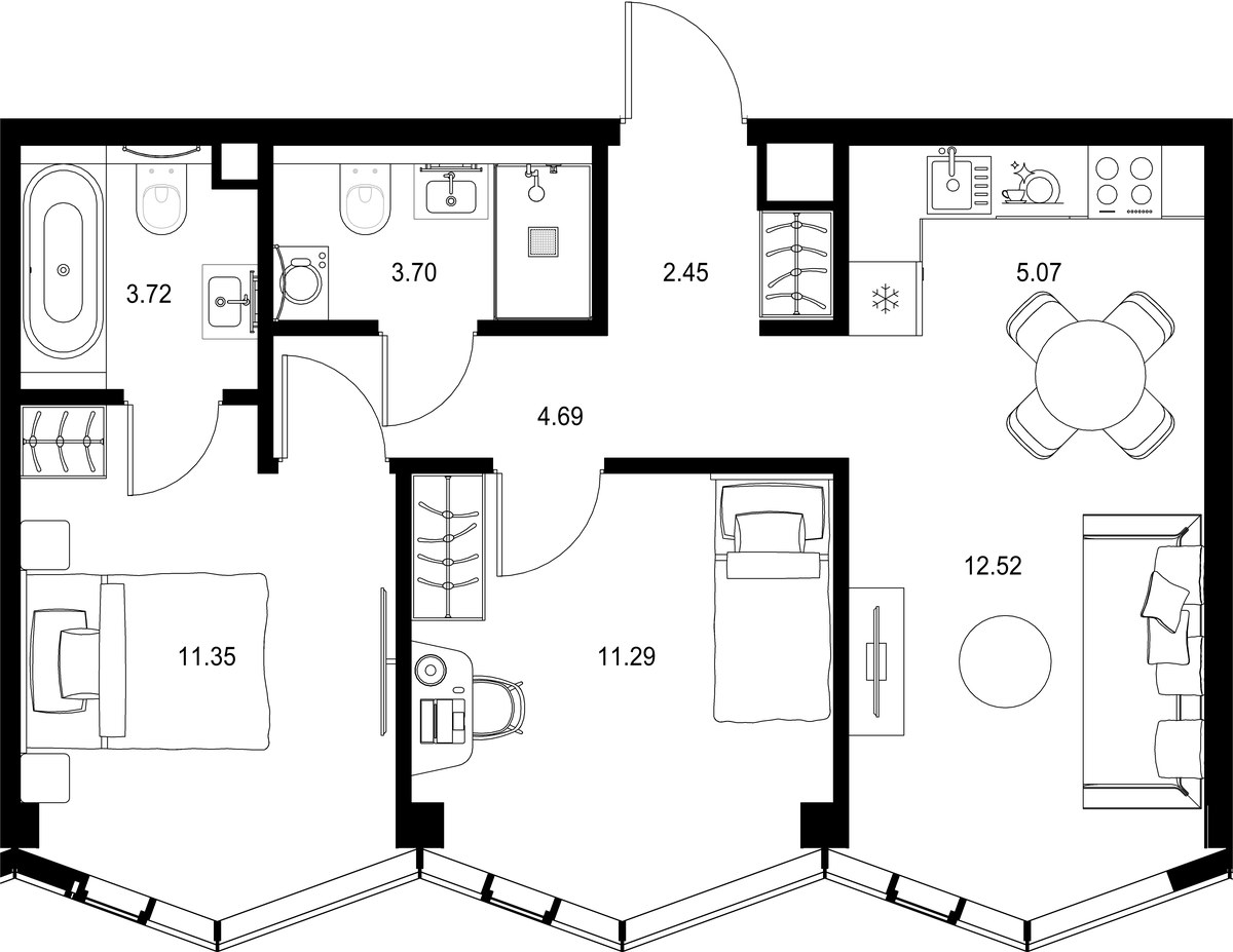 Планировка 54.79 м²