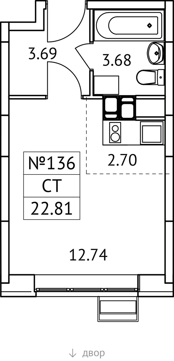 Планировка: Студия, 22.81 м²