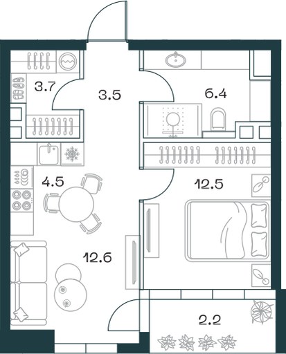 Планировка 45.4 м²