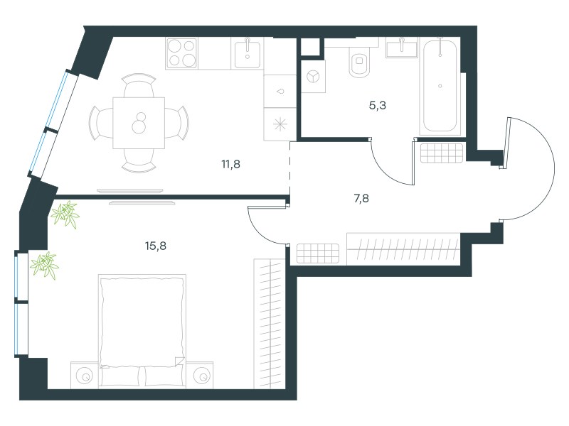 Планировка 41.1 м²