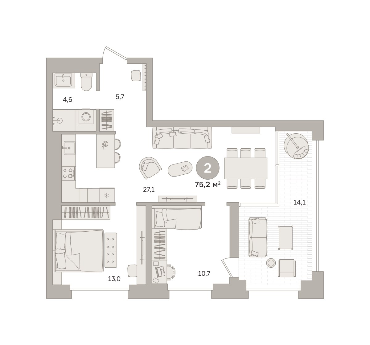 Планировка 75.22 м²
