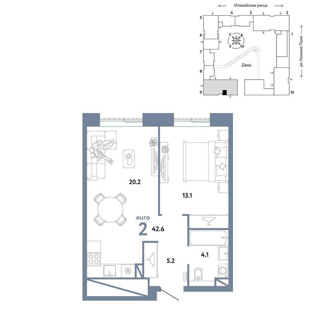 Планировка 42.6 м²