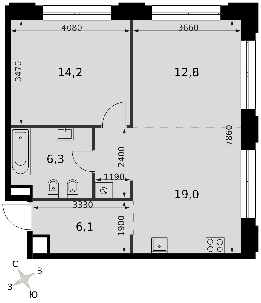 Планировка 58.4 м²