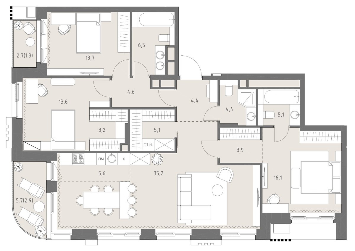 Планировка 125.6 м²