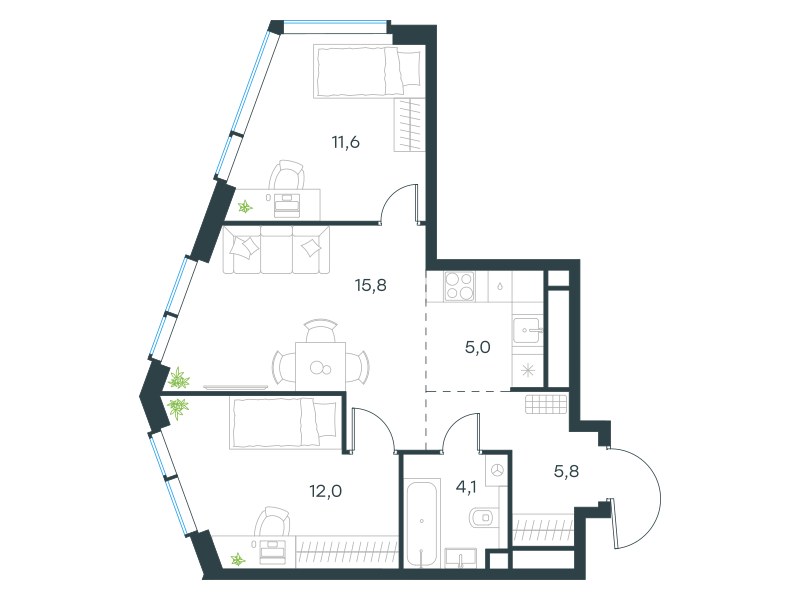 Планировка 54.2 м²