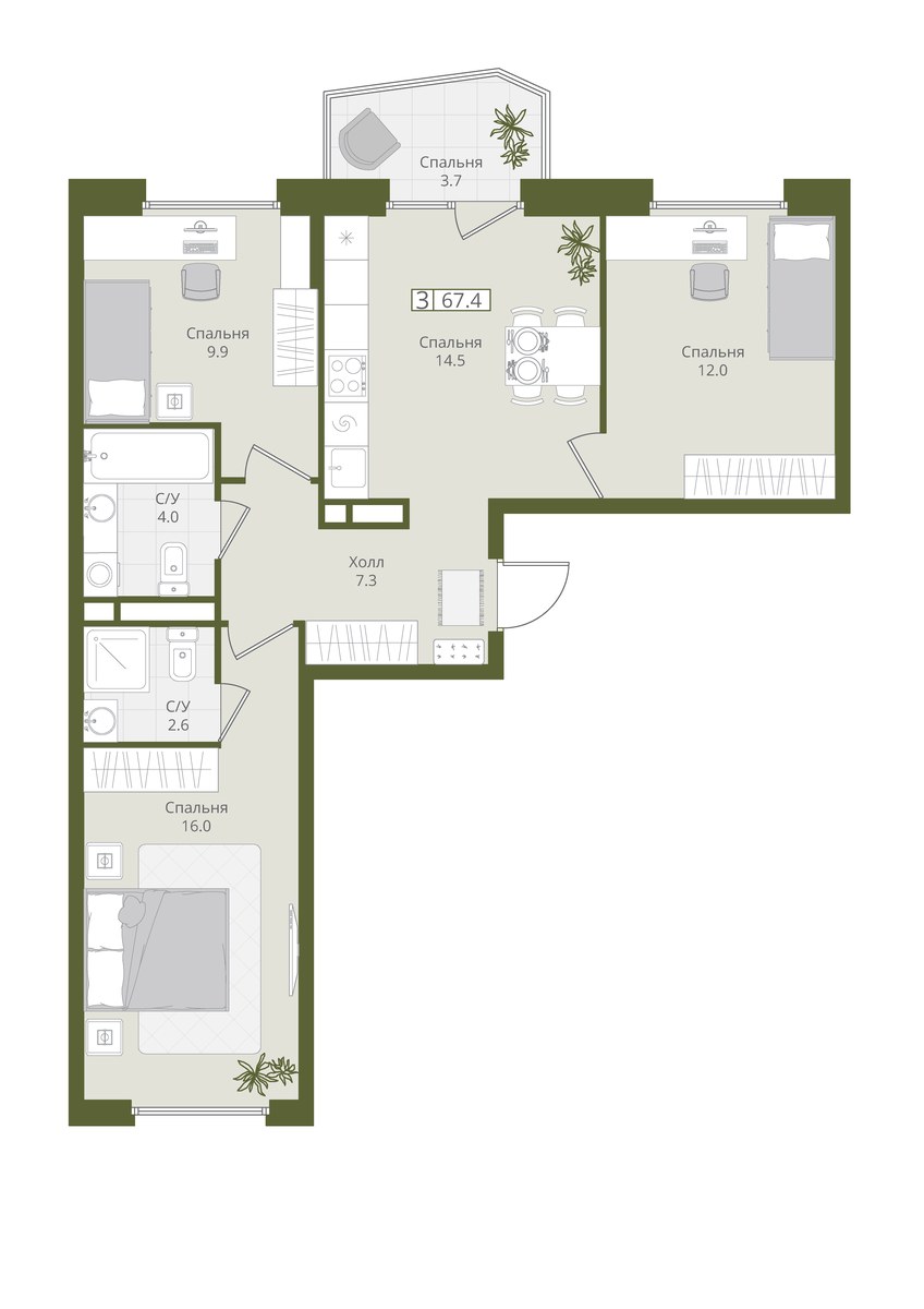 Планировка 67.4 м²
